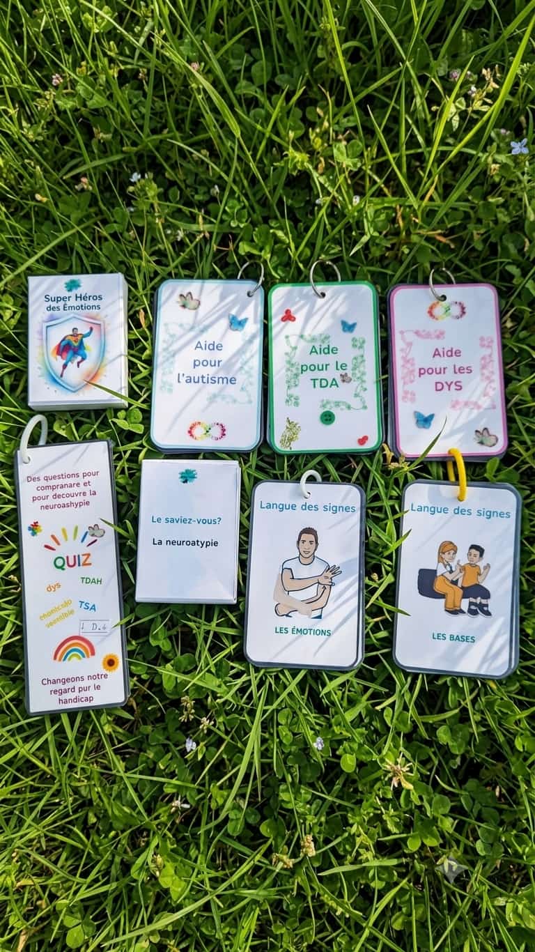 Pack 5 Sensibilisation et Compréhension – matériel pédagogique handicap invisible neuroatypie TSA TDAH DYS trousseaux compréhension quiz handicap invisible super héros émotions LSF langue des signes inclusion écoles CMP